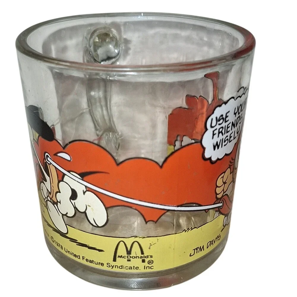 Vintage‎ 1978 McDonald's Garfield Odie Glass Mug Use Your Friends Wisely Cup